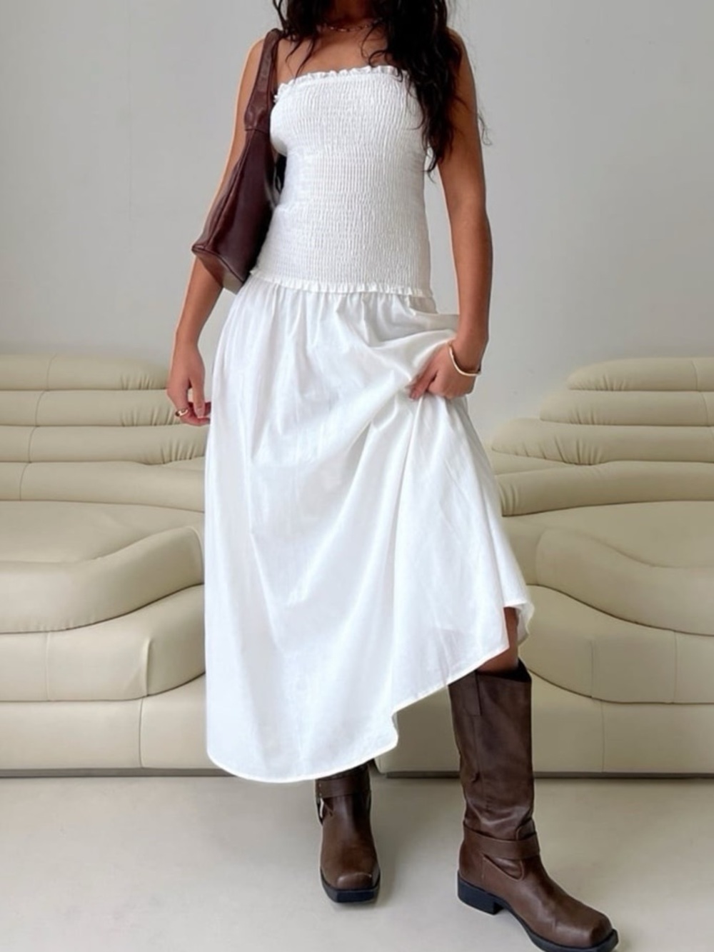 Princess Polly Tinsie Strapless Maxi Dress White  Size XS